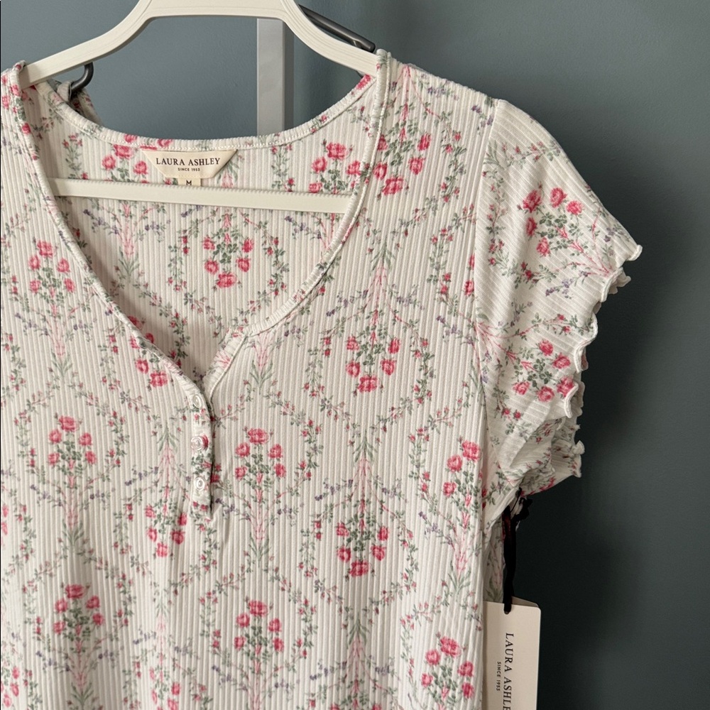 Laura Ashley White and Pink Floral Dress | Sleep Dresses Loungewear Chic Roses